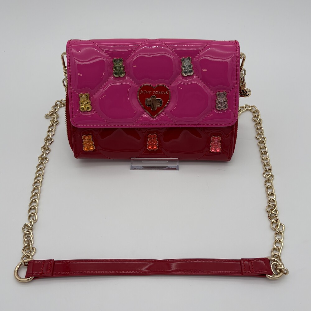 Betsey Johnson Beary Sweet Gummy Bear Pink Patent Wallet On Chain Crossbody Bag